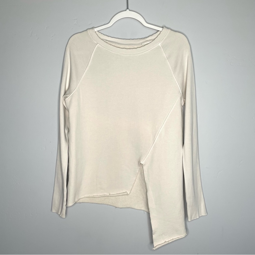 Frank & Eileen Asymmetric Sweatshirt Long Sleeve Small Ivory Cream White S